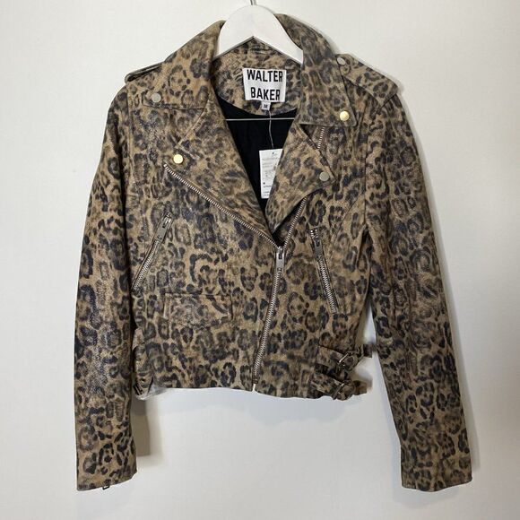 NEW Walter Baker Francis Leopard Print Leather Motorcycle Jacket - Picture 3 of 7